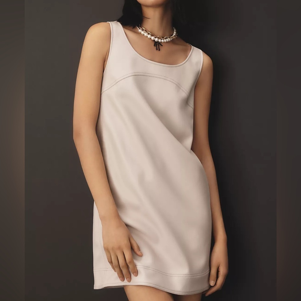 NEW Pilcro at Anthropologie Faux-Leather Scoop-Neck Shift Mini Dress